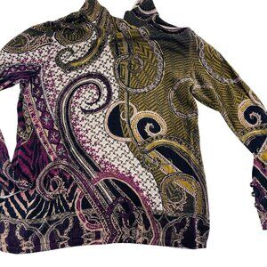 Chicos Size 1 Medium Multicolor Paisley Thin Lightweight Pullover Sweater